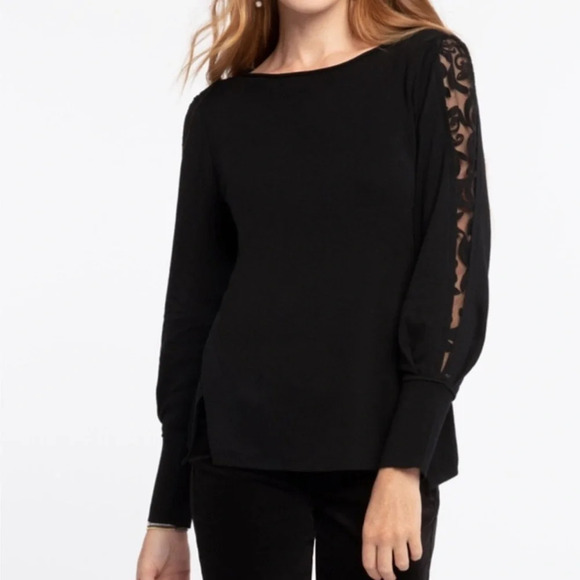 Nic + Zoe Women’s Flash of Lace Sweater Size Large Black Onyx Boat Neck Classic - Picture 1 of 11